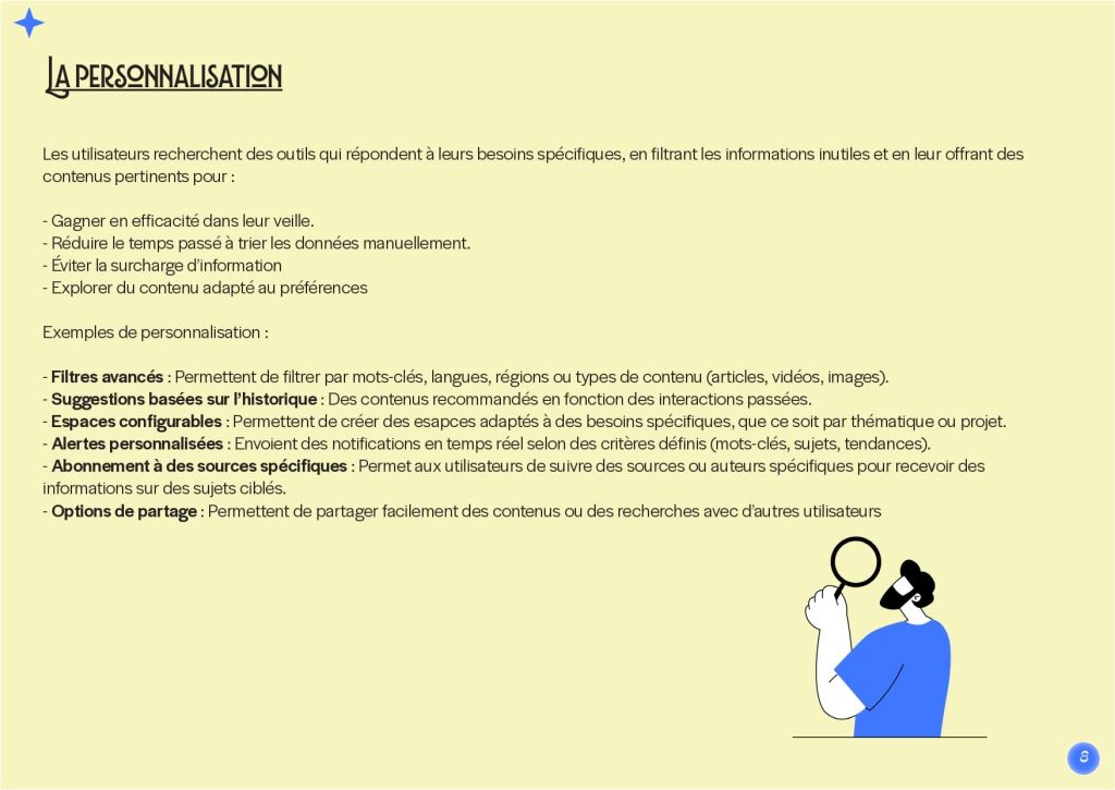Slide du brief UX montrant un aperçu d'un document avec des points clés visuellement représentés.