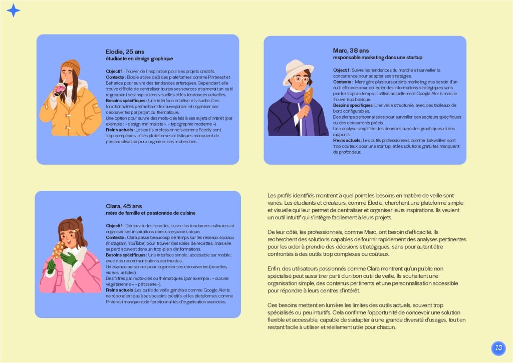 Slide du brief UX montrant un aperçu d'un document avec des points clés visuellement représentés.
